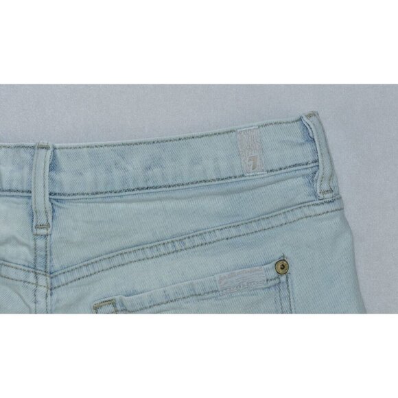 7 For All Mankind Women's Shorts Size 27 Light Blue Denim Cut Out Raw Mid Rise - Picture 9 of 12